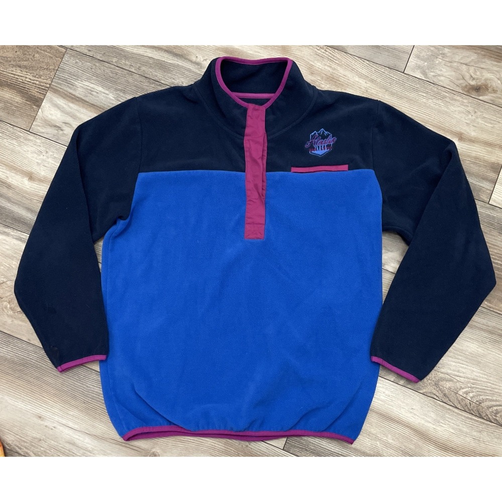 ACE USA Women's Alaska 1/4 Button Pullover Blue Pink Long Sleeve Fleece Size‎ XL